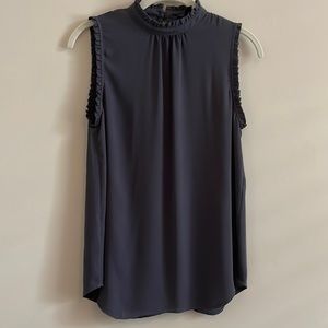 Ann Taylor dark gray sleeves ruffle neck blouse